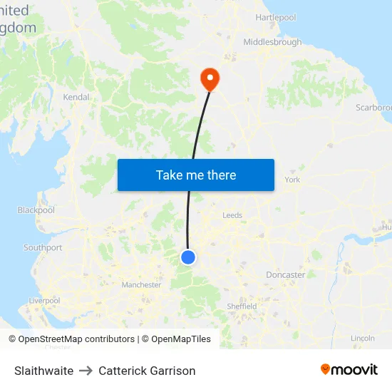 Slaithwaite to Catterick Garrison map