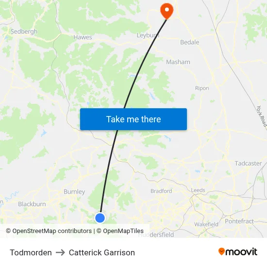 Todmorden to Catterick Garrison map