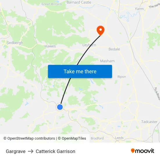 Gargrave to Catterick Garrison map