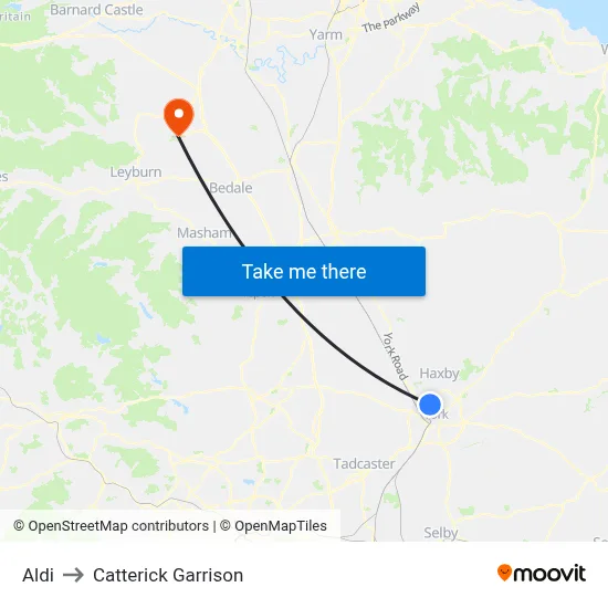 Aldi to Catterick Garrison map