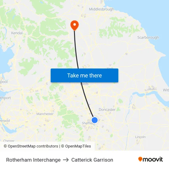 Rotherham Interchange to Catterick Garrison map