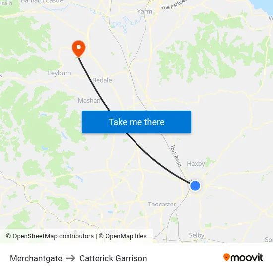 Merchantgate to Catterick Garrison map