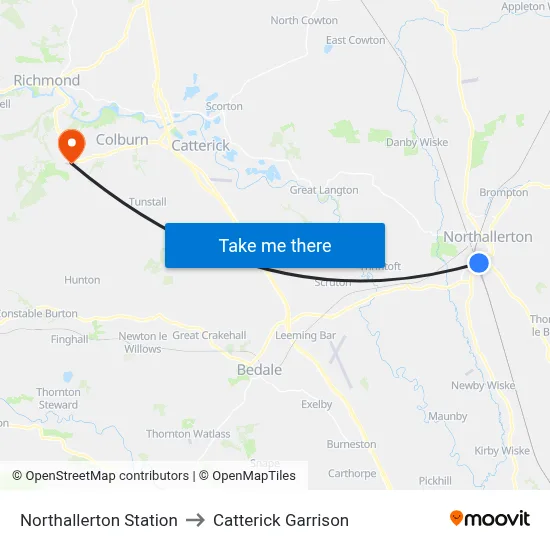 Northallerton Station to Catterick Garrison map
