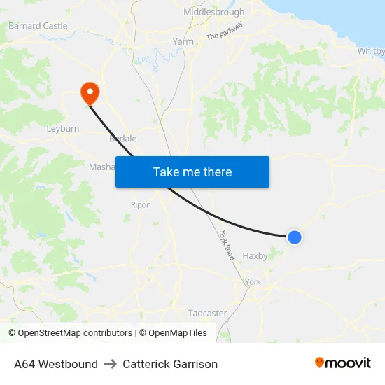 A64 Westbound to Catterick Garrison map