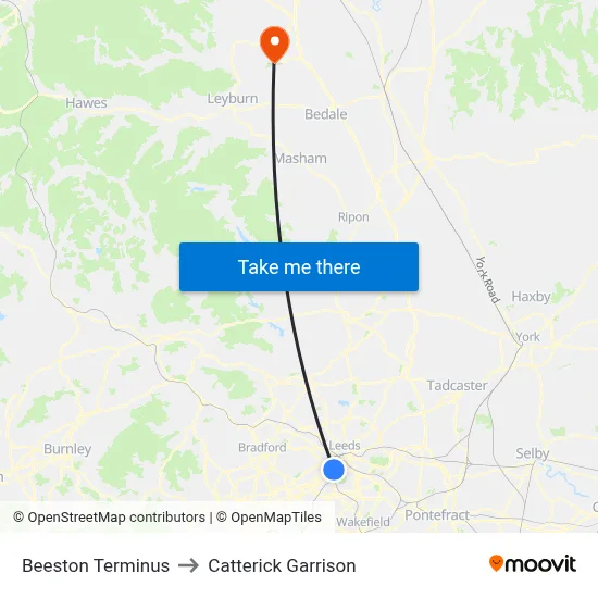 Beeston Terminus to Catterick Garrison map