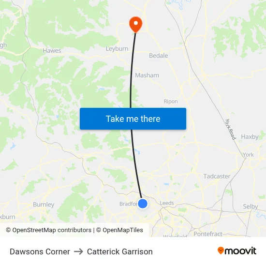 Dawsons Corner to Catterick Garrison map