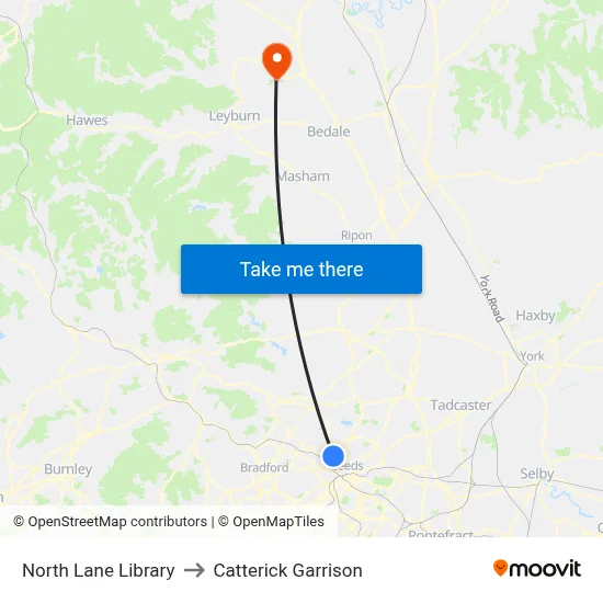 North Lane Library to Catterick Garrison map