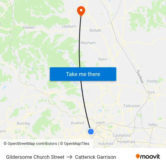 Gildersome Church Street to Catterick Garrison map