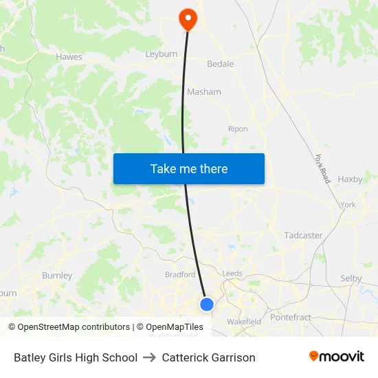 Batley Girls High School to Catterick Garrison map
