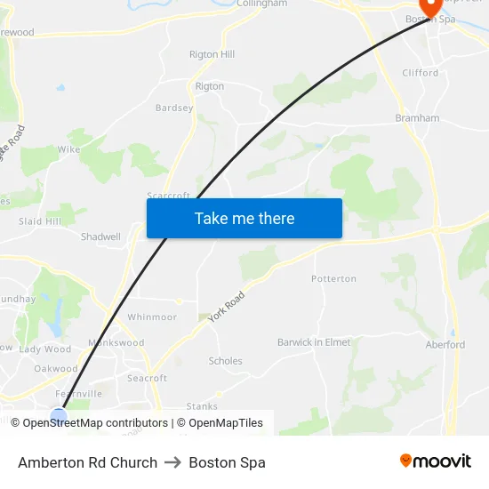 Amberton Rd Church to Boston Spa map
