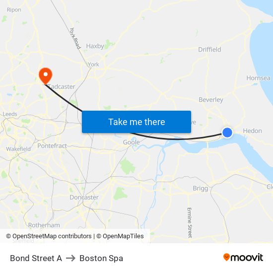 Bond Street A to Boston Spa map