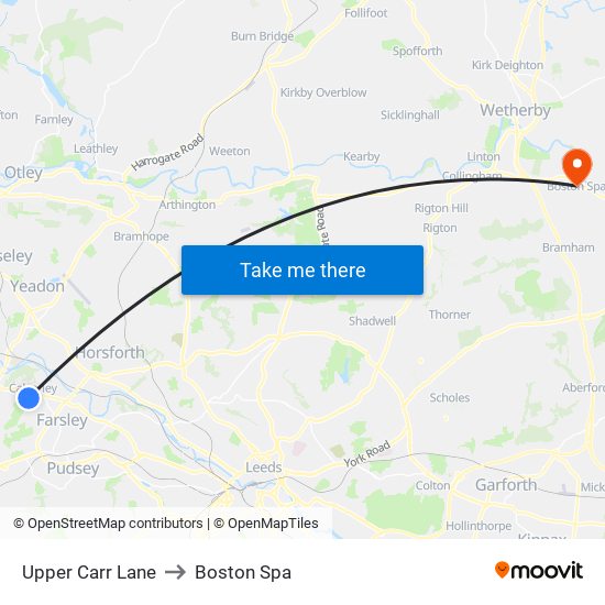 Upper Carr Lane to Boston Spa map