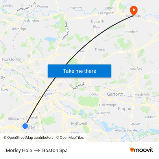 Morley Hole to Boston Spa map