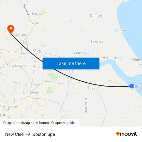 New Clee to Boston Spa map