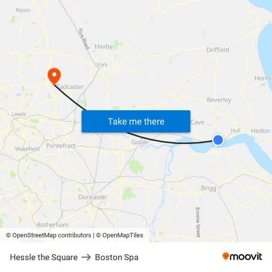 Hessle the Square to Boston Spa map