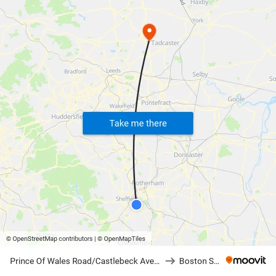 Prince Of Wales Road/Castlebeck Avenue to Boston Spa map