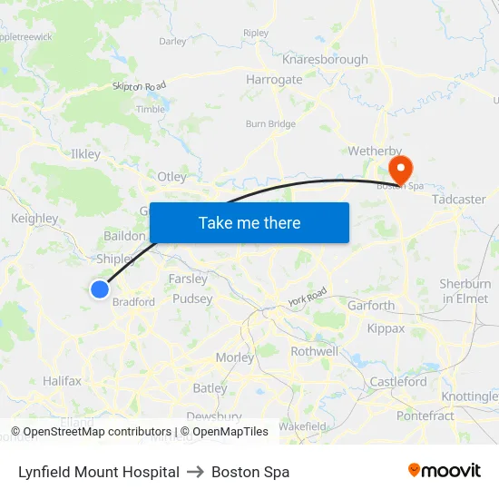 Lynfield Mount Hospital to Boston Spa map