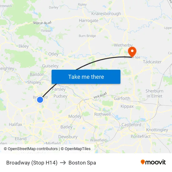 Broadway (Stop H14) to Boston Spa map