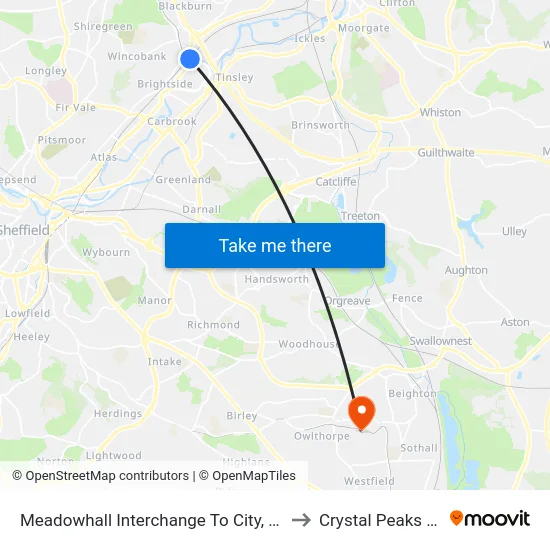 Meadowhall Interchange To City, Meadowhall to Crystal Peaks Library map