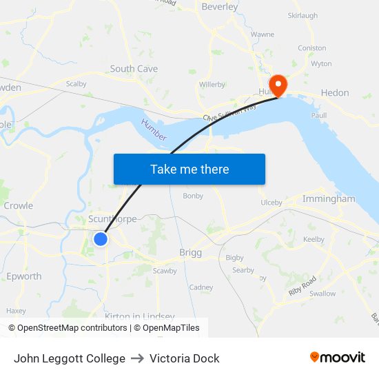 John Leggott College to Victoria Dock map