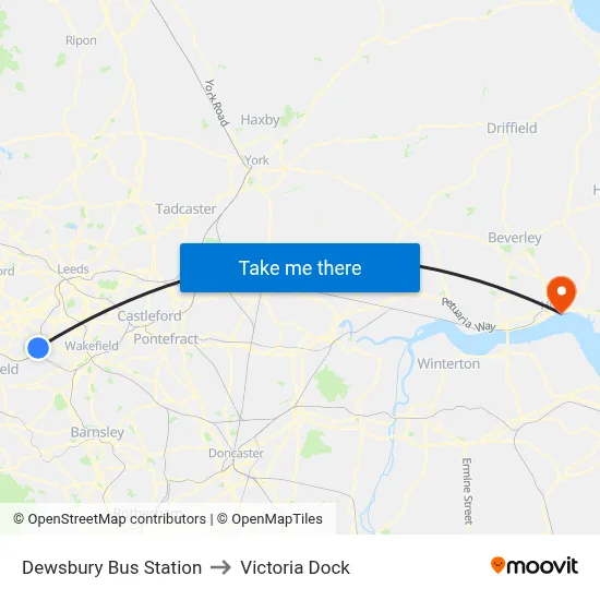 Dewsbury Bus Station to Victoria Dock map