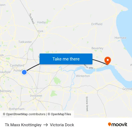Tk Maxx Knottingley to Victoria Dock map