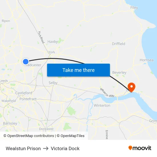 Wealstun Prison to Victoria Dock map