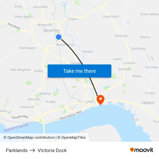 Parklands to Victoria Dock map