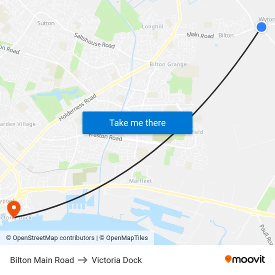 Bilton Main Road to Victoria Dock map