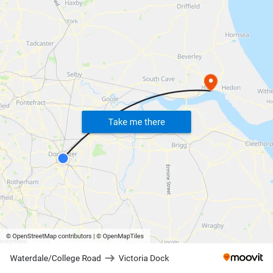 Waterdale/College Road to Victoria Dock map