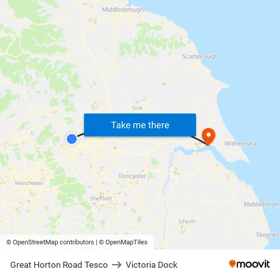 Great Horton Road Tesco to Victoria Dock map