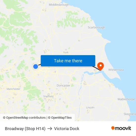 Broadway (Stop H14) to Victoria Dock map