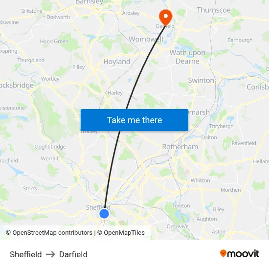Sheffield to Darfield map