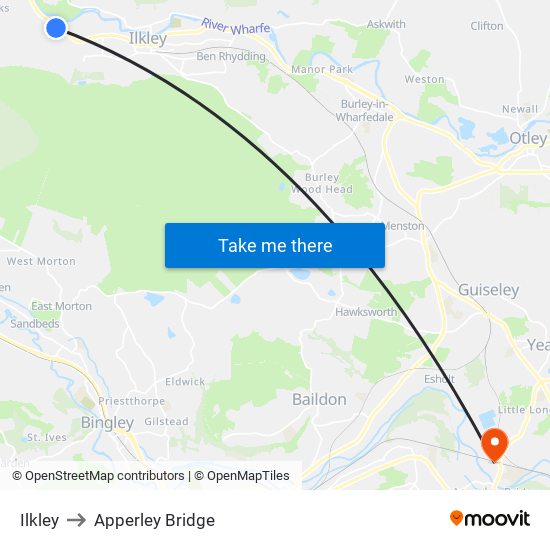 Ilkley to Apperley Bridge map