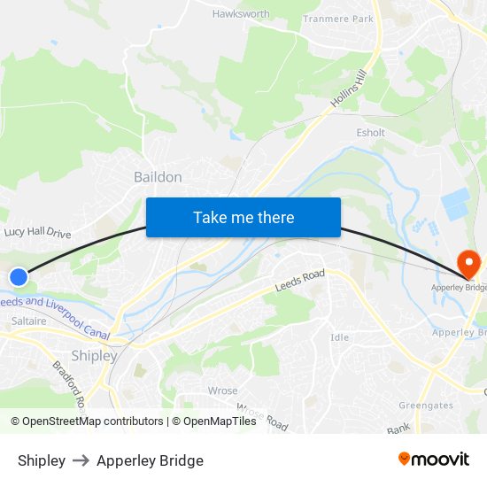 Shipley to Apperley Bridge map