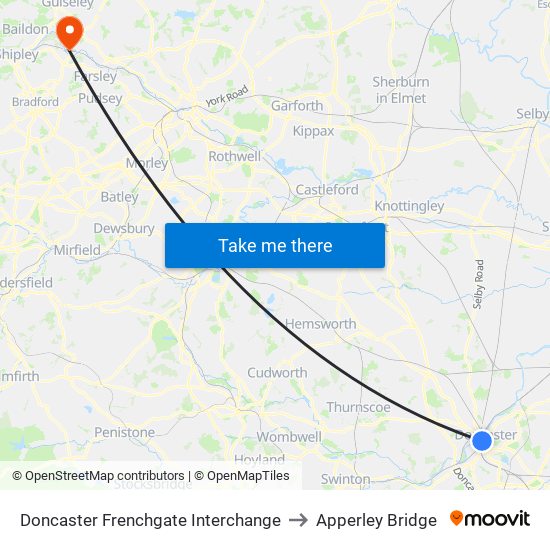 Doncaster Frenchgate Interchange to Apperley Bridge map