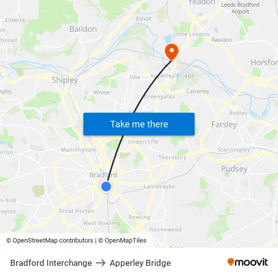 Bradford Interchange to Apperley Bridge map