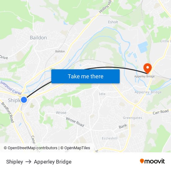 Shipley to Apperley Bridge map