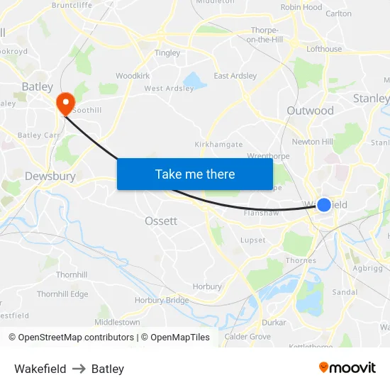 Wakefield to Batley map
