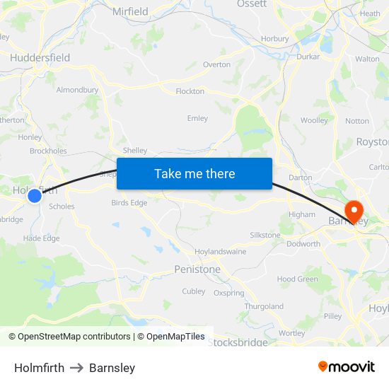 Holmfirth to Barnsley map