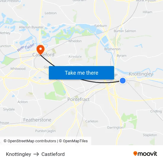 Knottingley to Castleford map