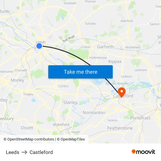 Leeds to Castleford map