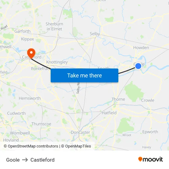 Goole to Castleford map