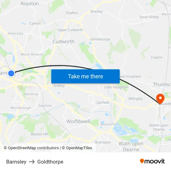 Barnsley to Goldthorpe map