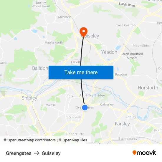Greengates to Guiseley map
