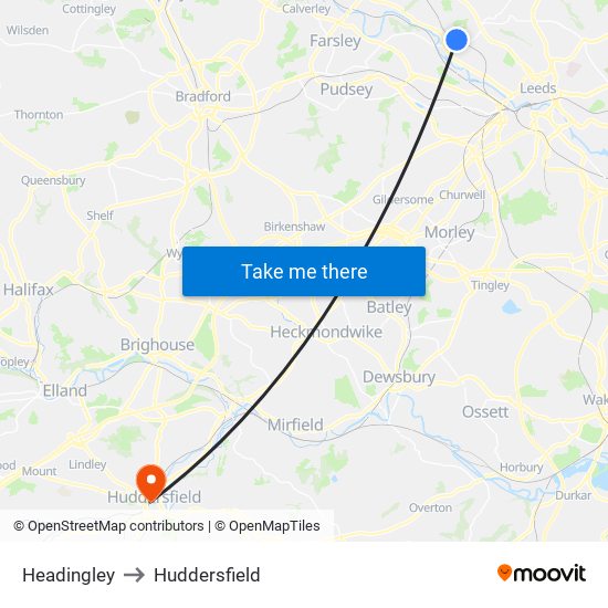 Headingley to Huddersfield map