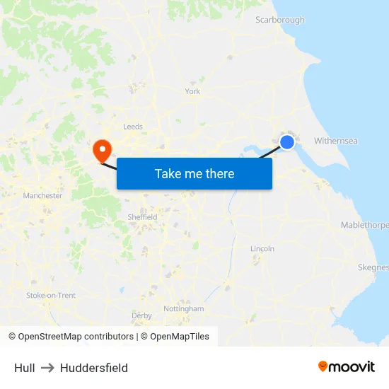 Hull to Huddersfield map