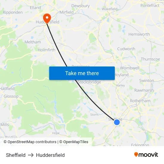 Sheffield to Huddersfield map