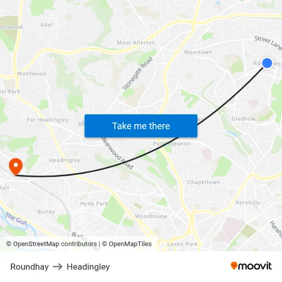 Roundhay to Headingley map