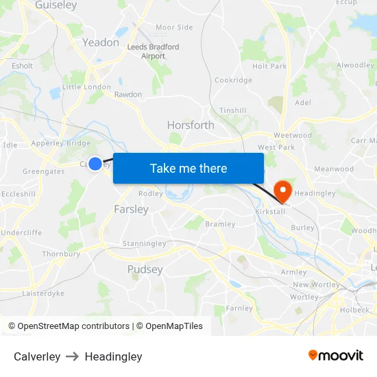 Calverley to Headingley map